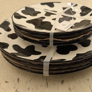 8pcs Cow Print Ceramic Plates Set For Four Dinner And Salad Plates